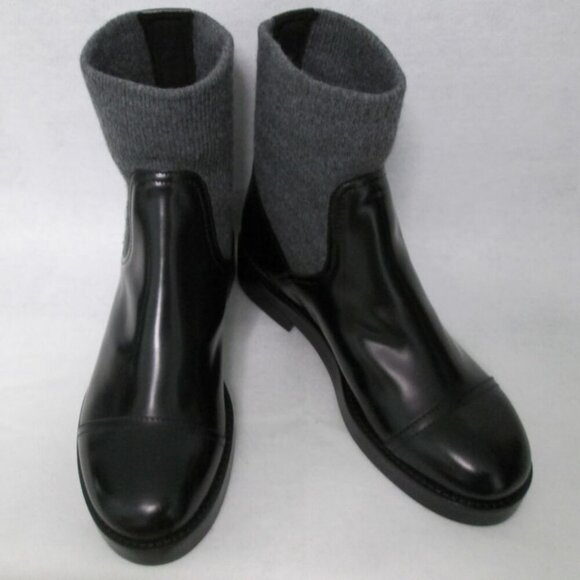 J. Crew Shoes - Crew Black Italian Leather Rib-Cuff Ankle Boots-Black/Gray-Various-NIB